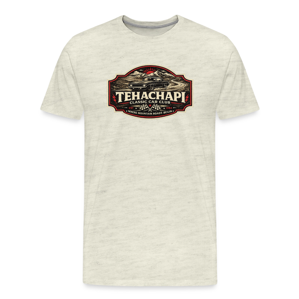 Tehachapi Classic Car Club Premium T-Shirt – Vintage Mountain Cruiser Graphic - heather oatmeal