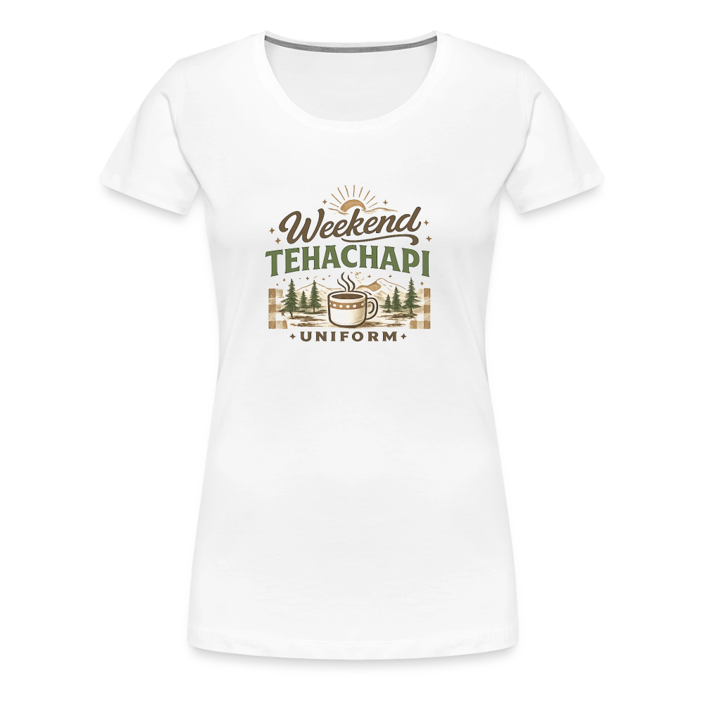 Tehachapi Weekend Uniform Women’s Premium Graphic Tee – Cozy Mountain Coffee Shirt - white