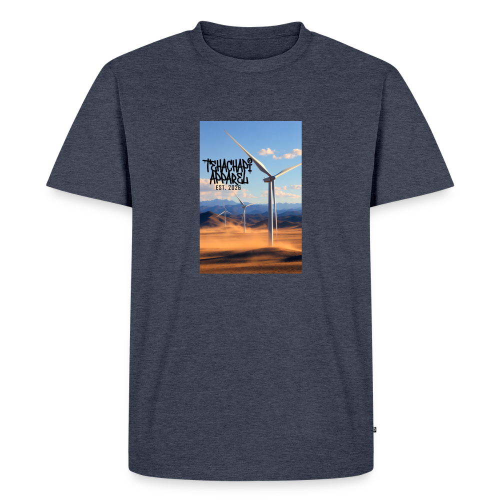 Tehachapi Power – Wind Turbine Landscape Print  Men's Premium T-Shirt - heather denim 