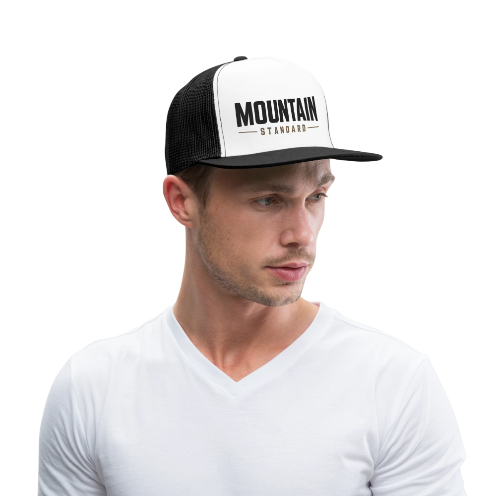 MOUNTAIN STANDARD™ Tehachapi California Premium Snapback Trucker Hat - white/black