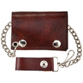 USA-Made Antiqued Brown Leather Trifold Chain Wallet