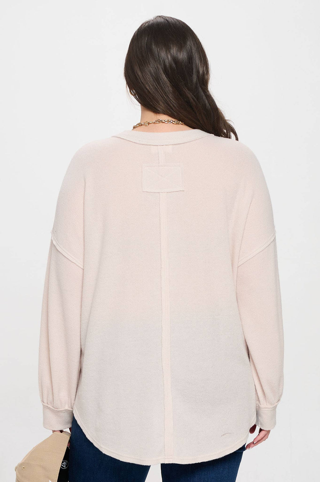 Plus Size Oatmeal Relaxed Henley Top