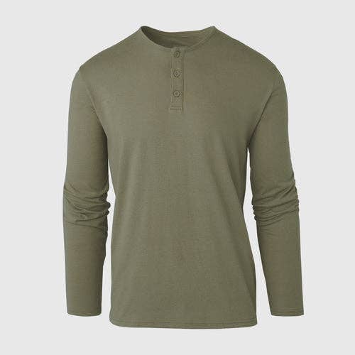 True Classic Long Sleeve Henley Shirt - Military Green
