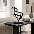 Black Galloping Horse Sculpture on Stone Base – 14"