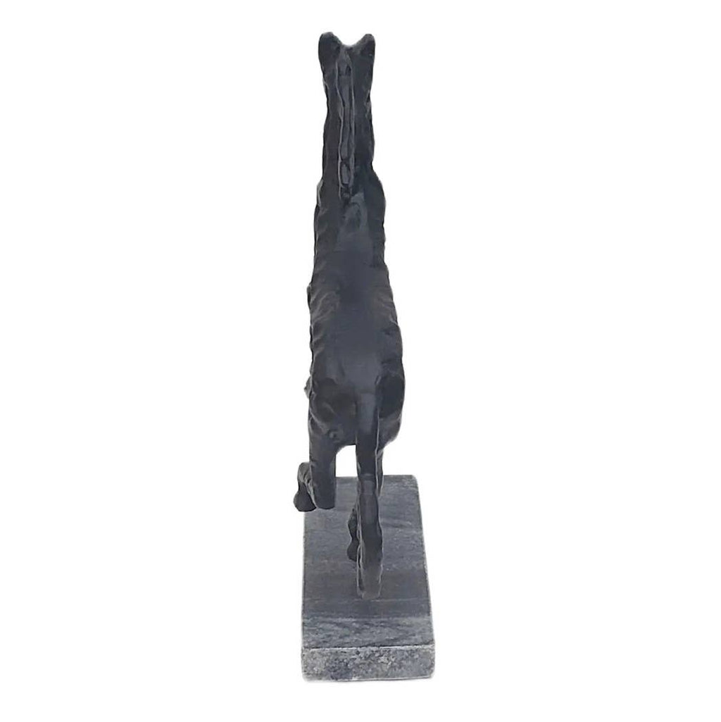 Black Galloping Horse Sculpture on Stone Base – 14"