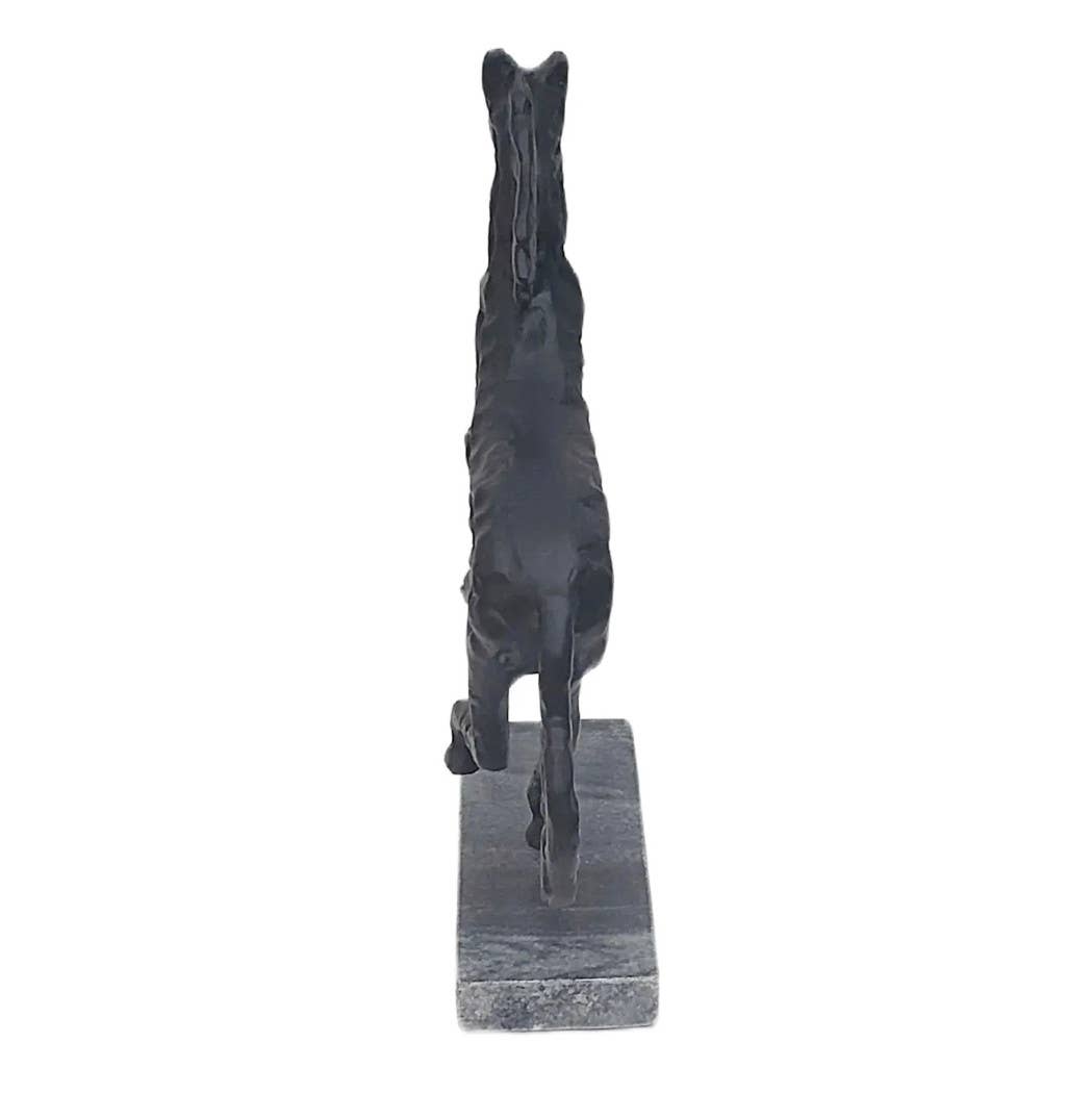 Black Galloping Horse Sculpture on Stone Base – 14"