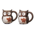 Woodland Owl Ceramic Coffee Mugs – Autumn Leaf Design, Set of 2