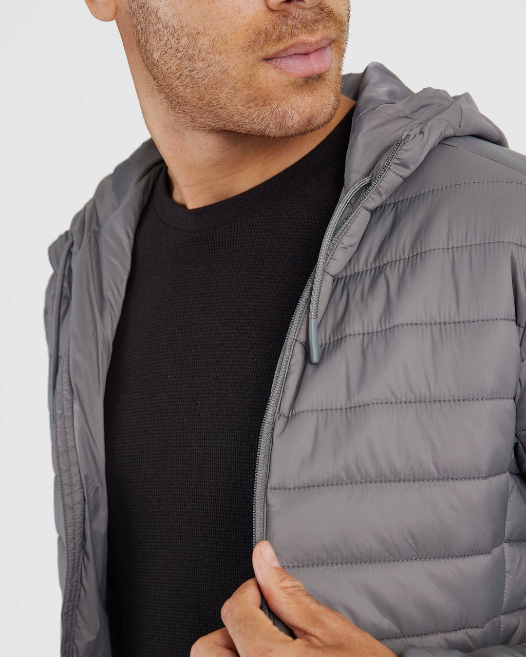 True Classic Gunmetal Hooded Puffer Jacket