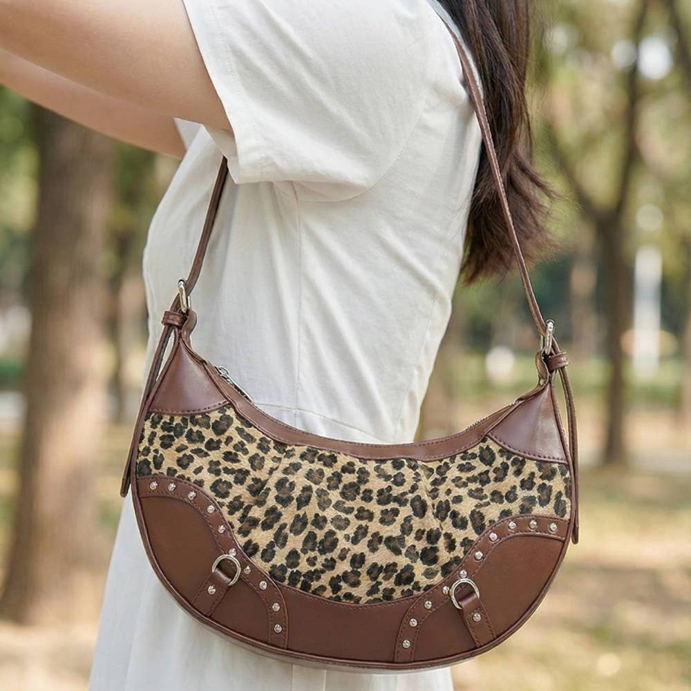 Leopard Print Half-Moon Shoulder Bag