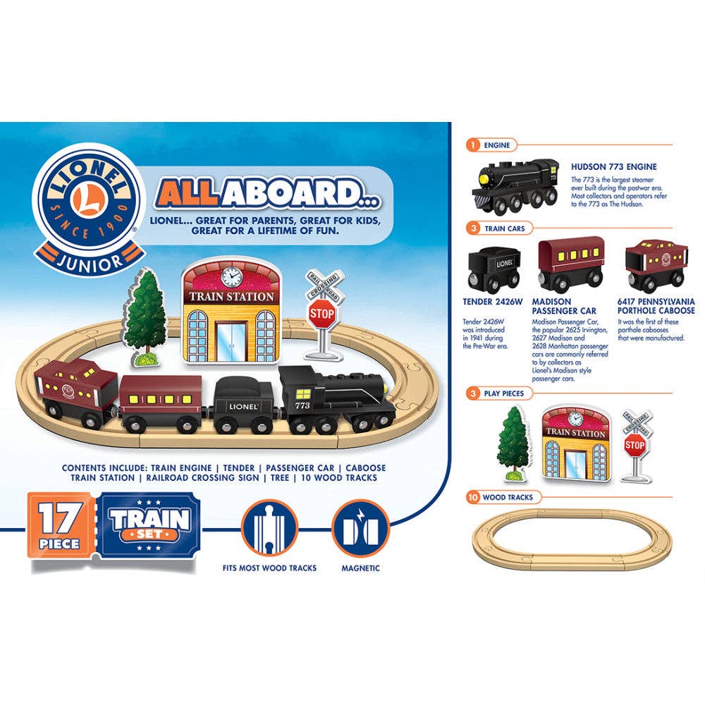 Lionel Hudson 17-Piece Wooden Train Set - Deluxe Edition