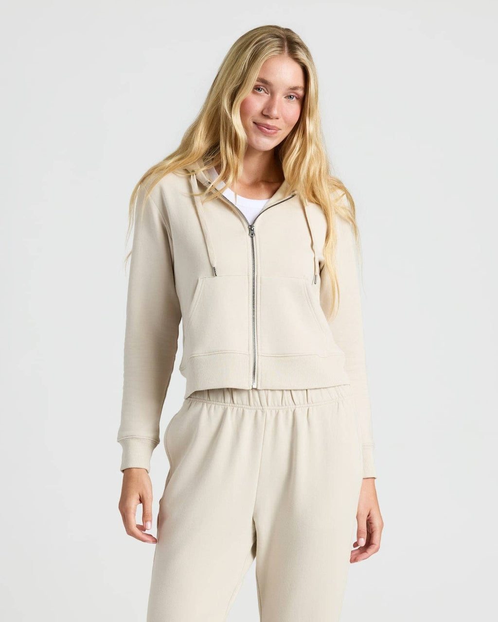 True Classic - Women's Oatmeal Crop Zip Hoodie