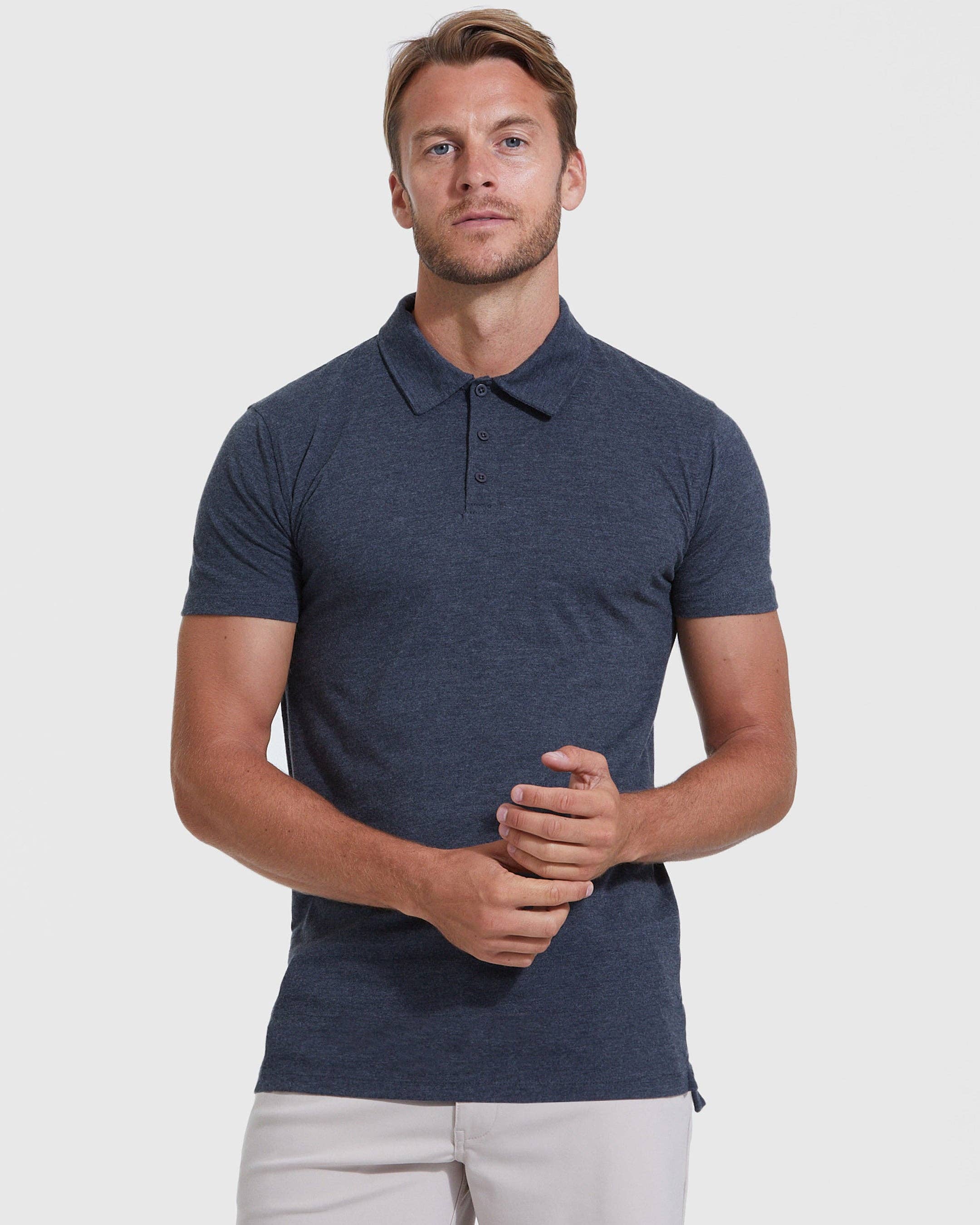 True Classic Tall Heather Navy Short Sleeve Polo Shirt