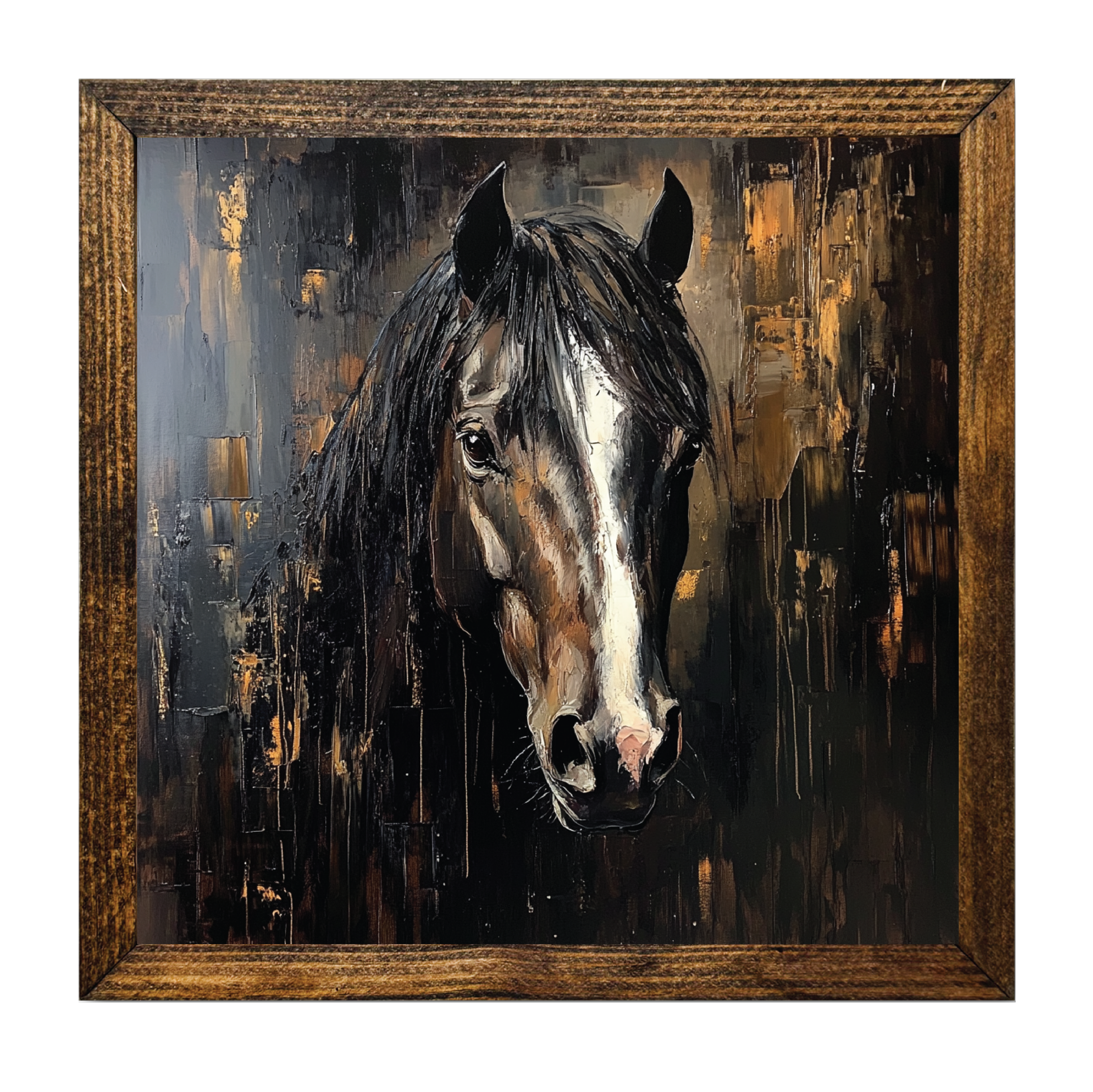 Timberland Horse Palette Knife Wall Art III – Rustic Framed Horse Decor (16" x 16")