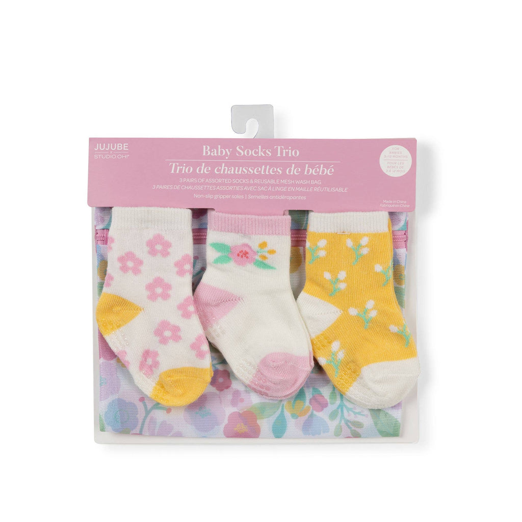 Sweet Daisy Baby Sock Trio with Wash Bag
