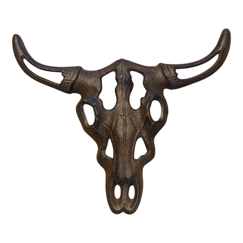 Cast Iron Bull Skull Wall Plaque – Rustic Western Ranch Wall Décor, 11"