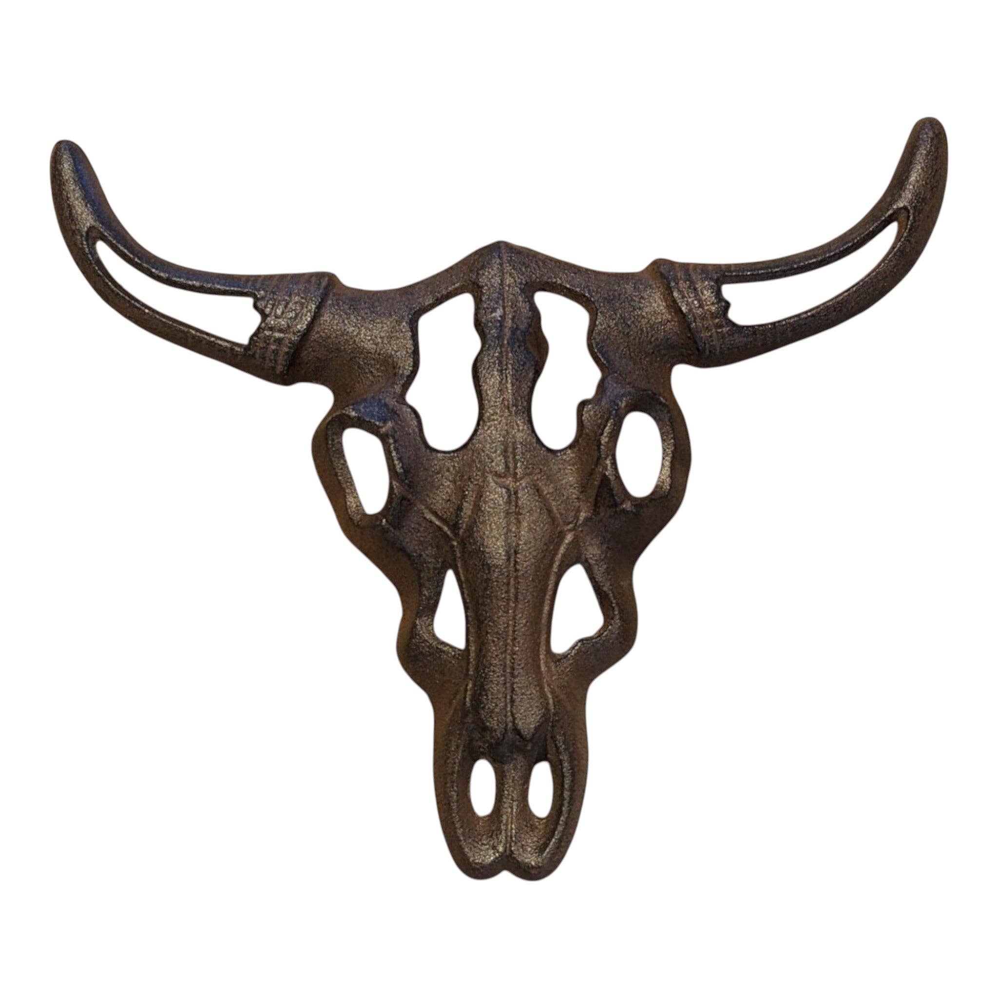 Cast Iron Bull Skull Wall Plaque – Rustic Western Ranch Wall Décor, 11"