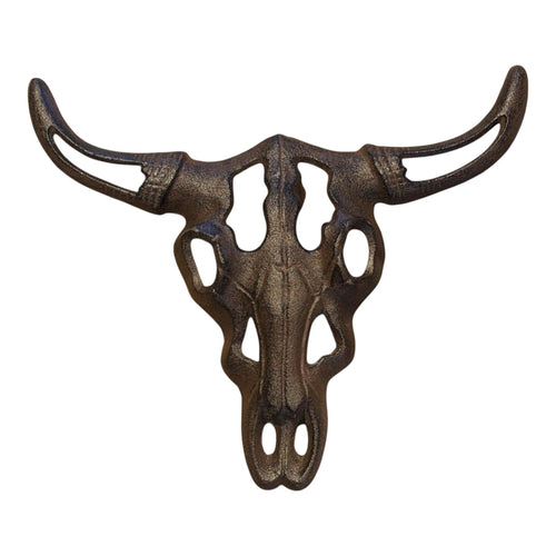 Cast Iron Bull Skull Wall Plaque – Rustic Western Ranch Wall Décor, 11"