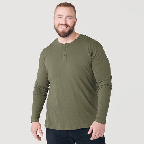 True Classic Long Sleeve Henley Shirt - Military Green