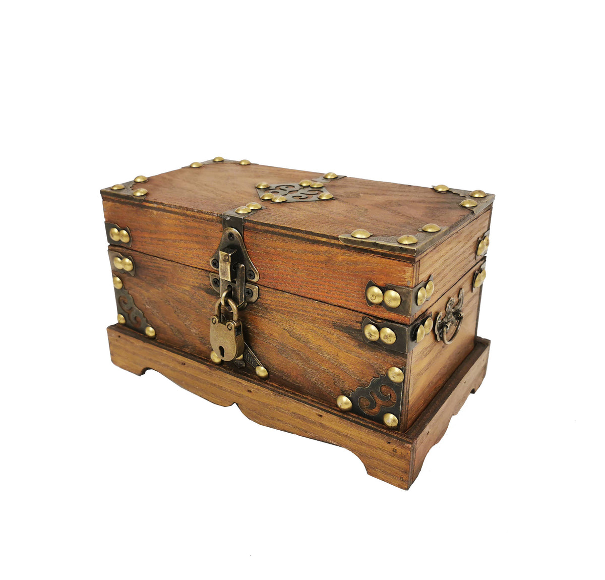Vintage Wooden Treasure Chest with Lock & Key