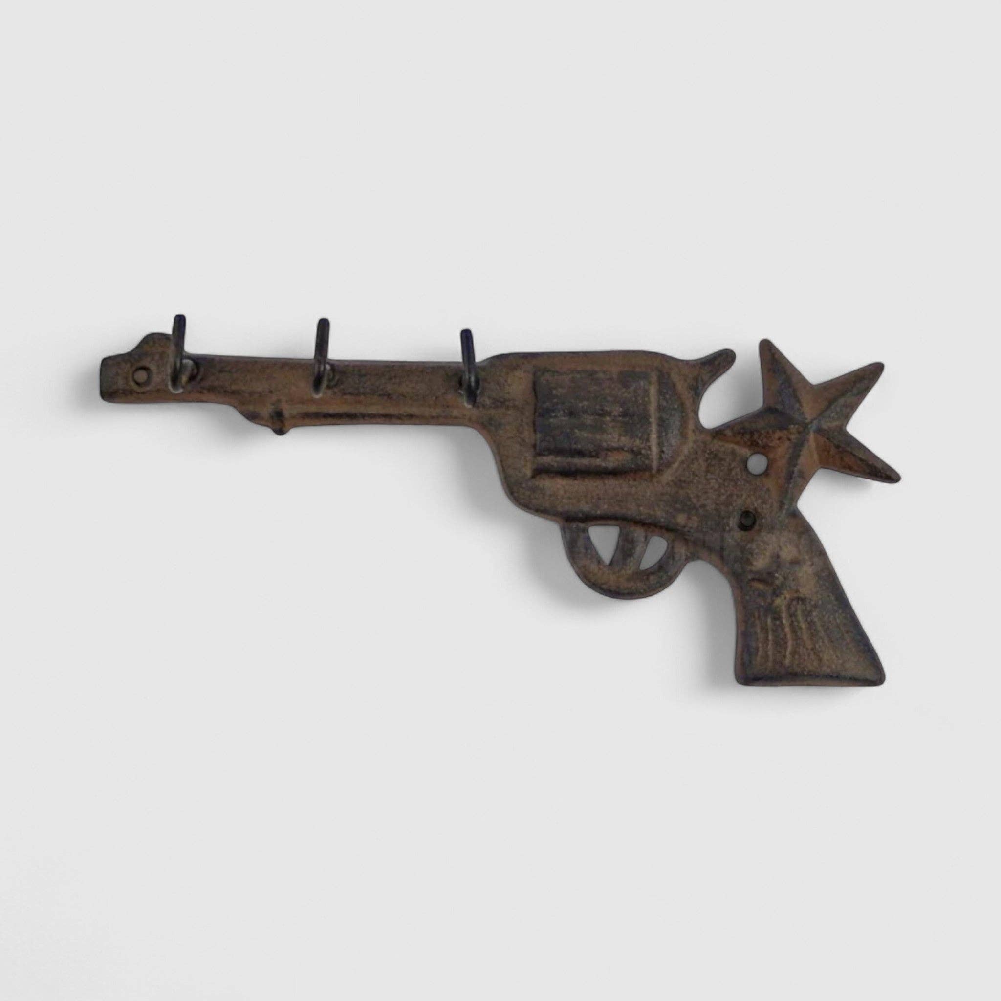 Cast Iron Western Revolver Wall Hook – Rustic Coat & Key Holder, 9.8"
