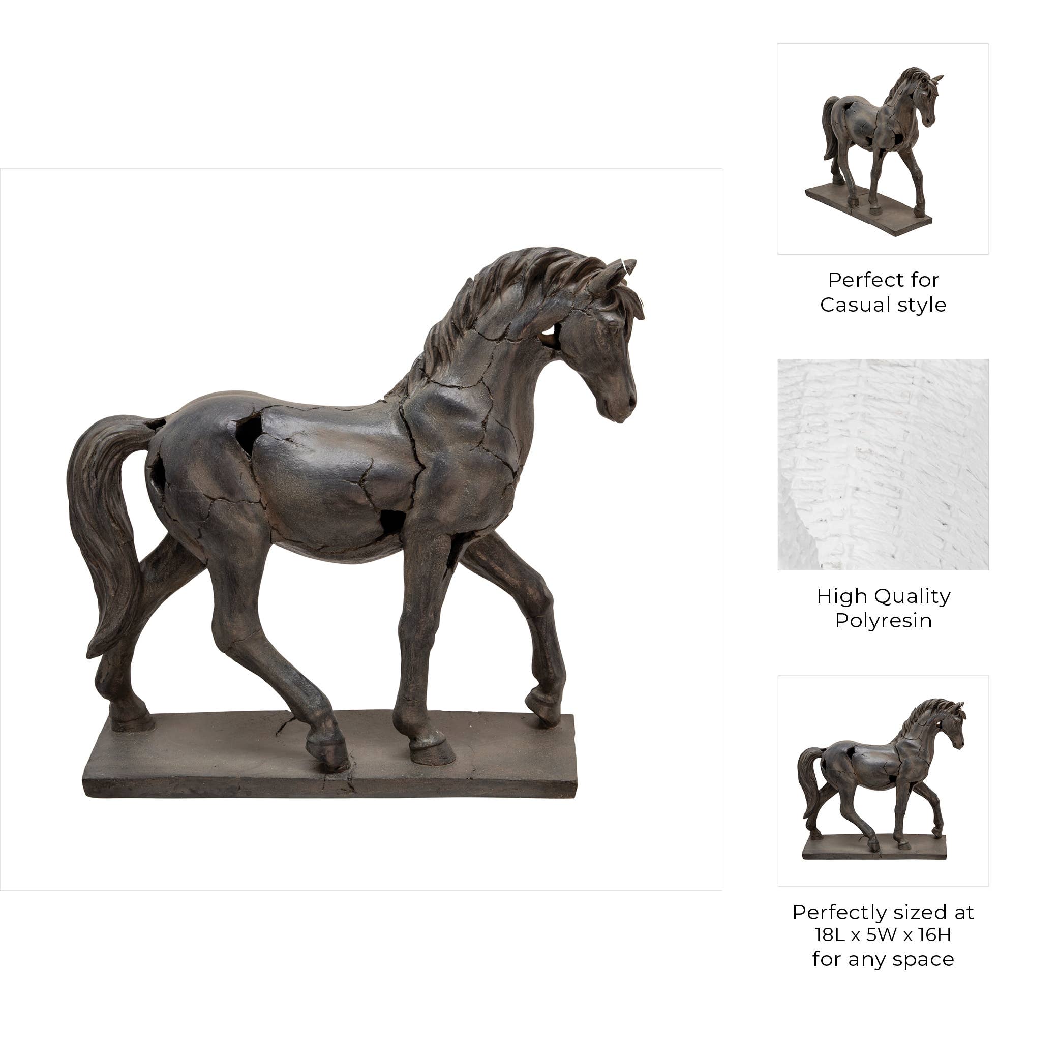 Sagebrook Home - Resin Cracked Horse Sculpture – Brown 18" Home Décor Statue