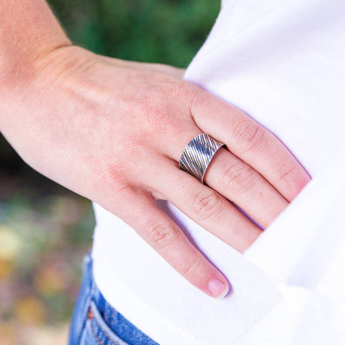 Antique Silver Adjustable Diagonal Stripe Ring