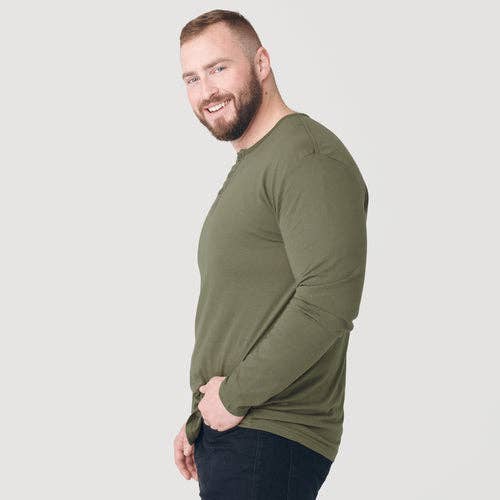 True Classic Long Sleeve Henley Shirt - Military Green