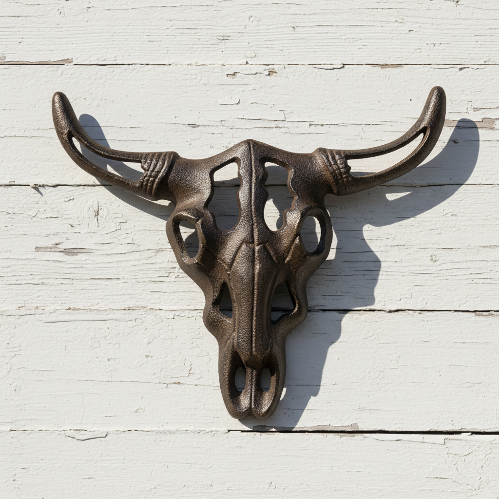 Cast Iron Bull Skull Wall Plaque – Rustic Western Ranch Wall Décor, 11"