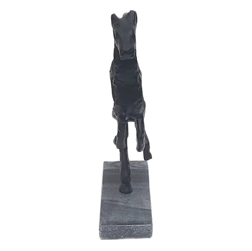 Black Galloping Horse Sculpture on Stone Base – 14"