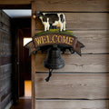 Cast Iron Cow Welcome Bell Sign – Farmhouse Door Bell & Rustic Wall Décor, 7.3"