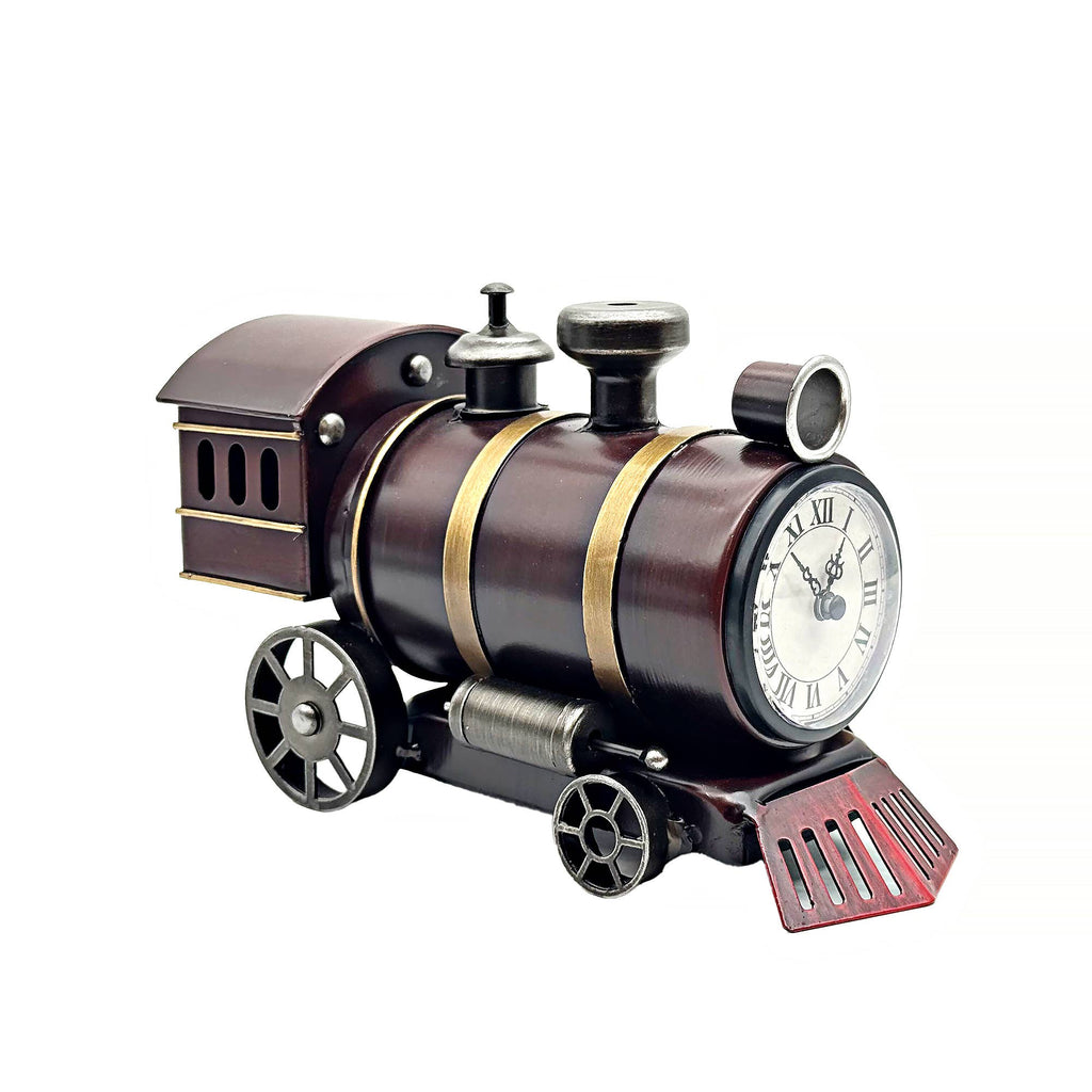 Vintage Burgundy Steam Train Table Clock
