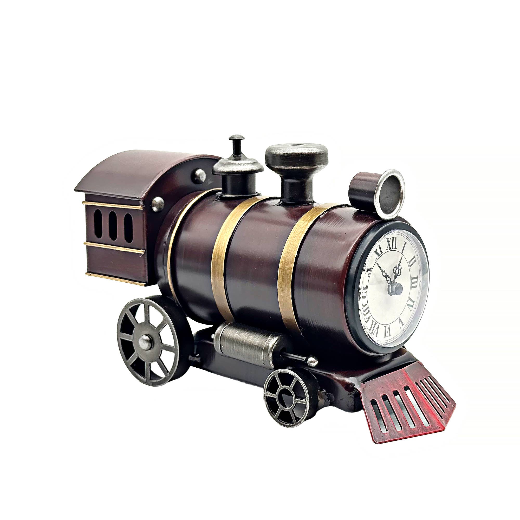 Vintage Burgundy Steam Train Table Clock