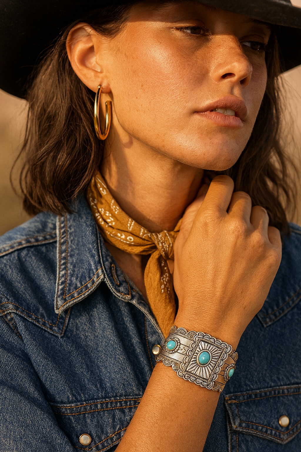Western Faux Turquoise Cuff Bracelet
