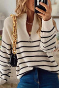 Women’s Cozy Striped Quarter-Zip Knit Sweater – Classic Winter Pullover