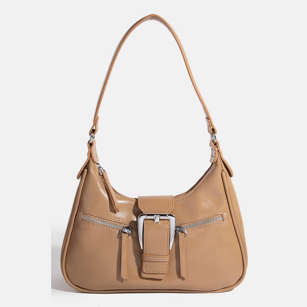 Triple-Zip Buckle Shoulder Bag