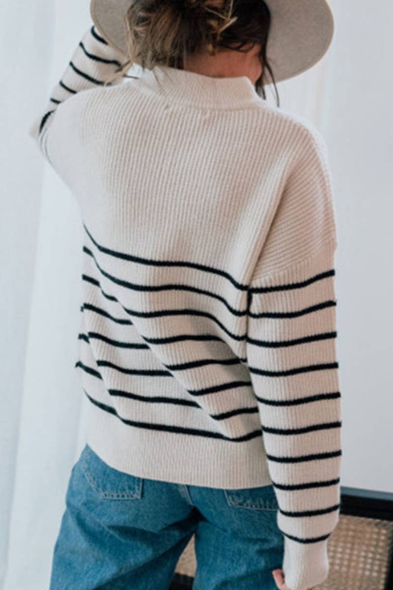 Women’s Cozy Striped Quarter-Zip Knit Sweater – Classic Winter Pullover