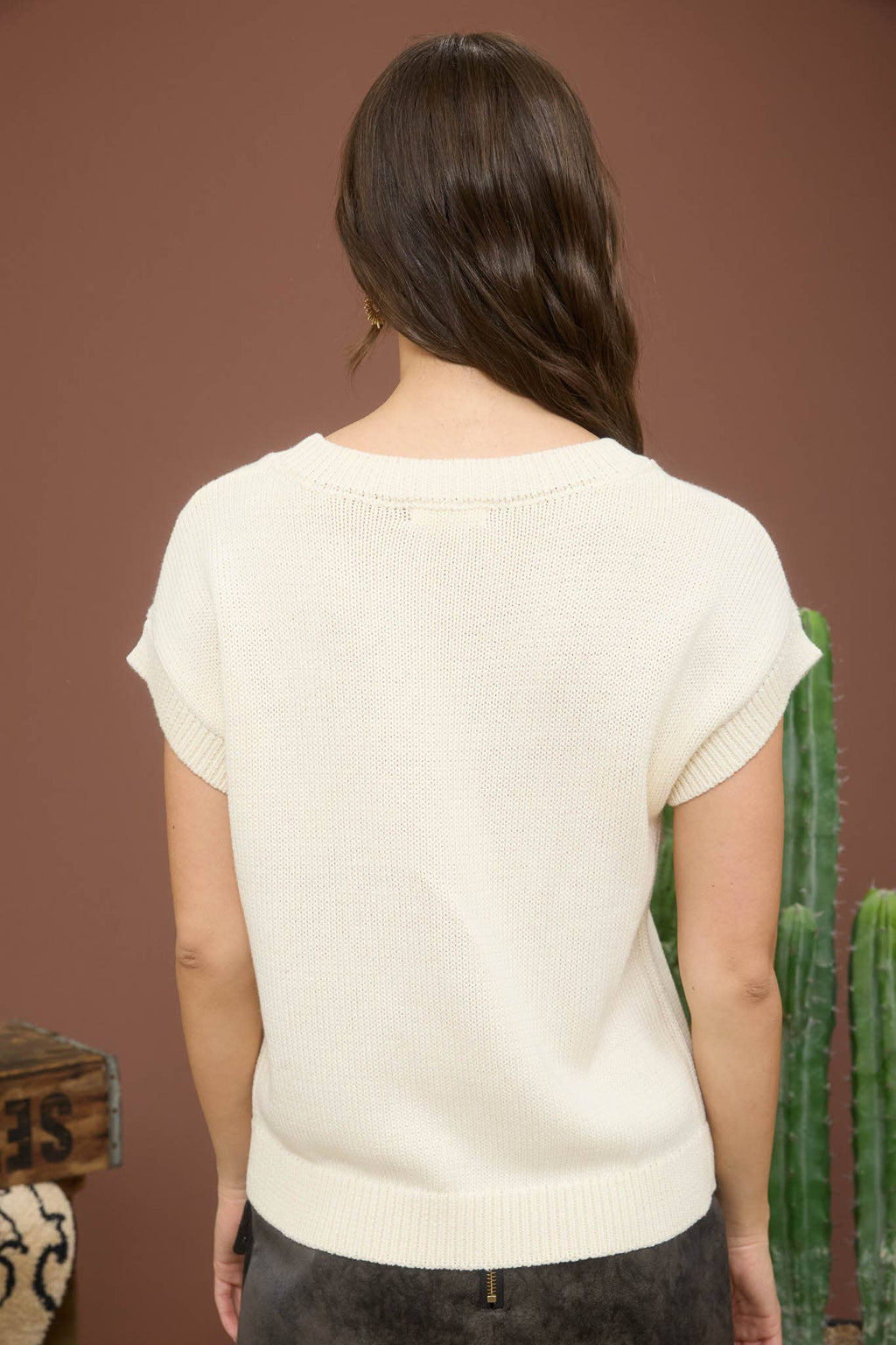 Western Boot & Bow Short Sleeve Knit Sweater