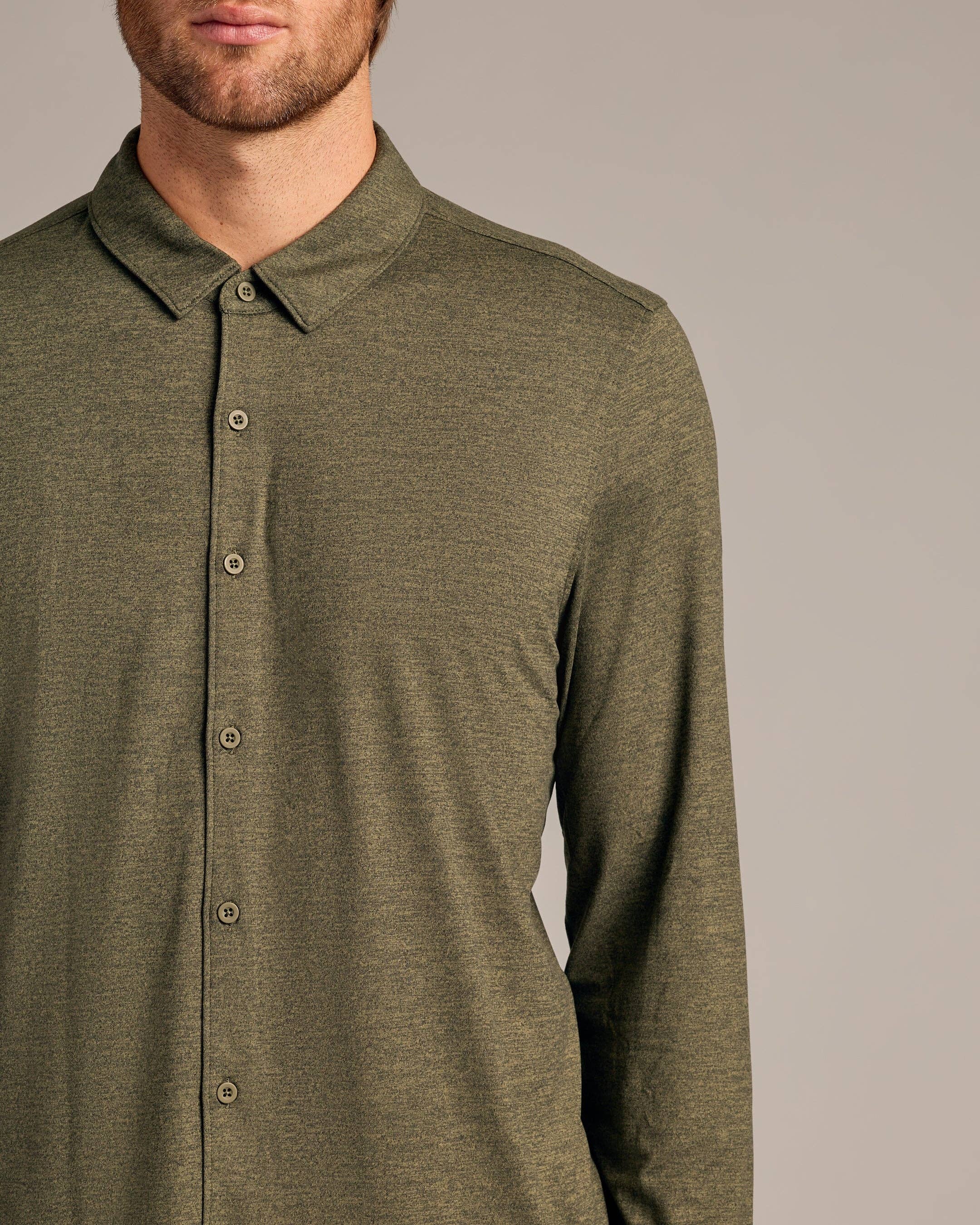 True Classic Dark Heather Military Green Long Sleeve Comfort Shirt