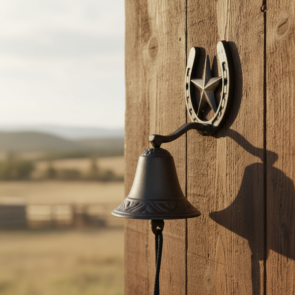 Cast Iron Horseshoe Star Doorbell – Rustic Farmhouse Porch Bell, Western Country Entryway Décor, 9.8"