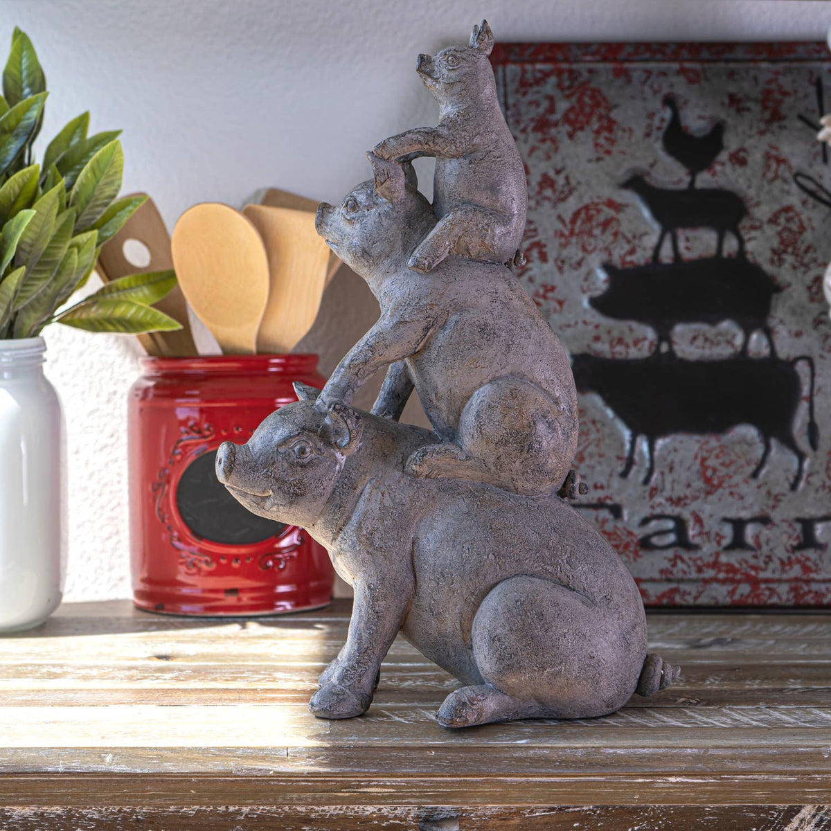 Three Little Piggies Stacked Farmhouse Figurine
