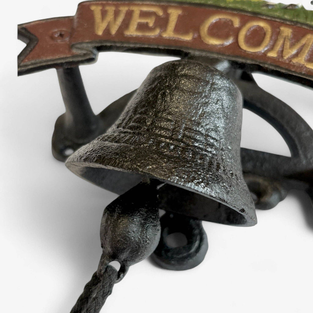 Cast Iron Cow Welcome Bell Sign – Farmhouse Door Bell & Rustic Wall Décor, 7.3"