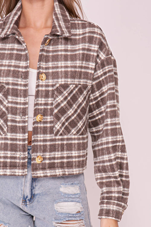 Brown Plaid Button-Front Shacket