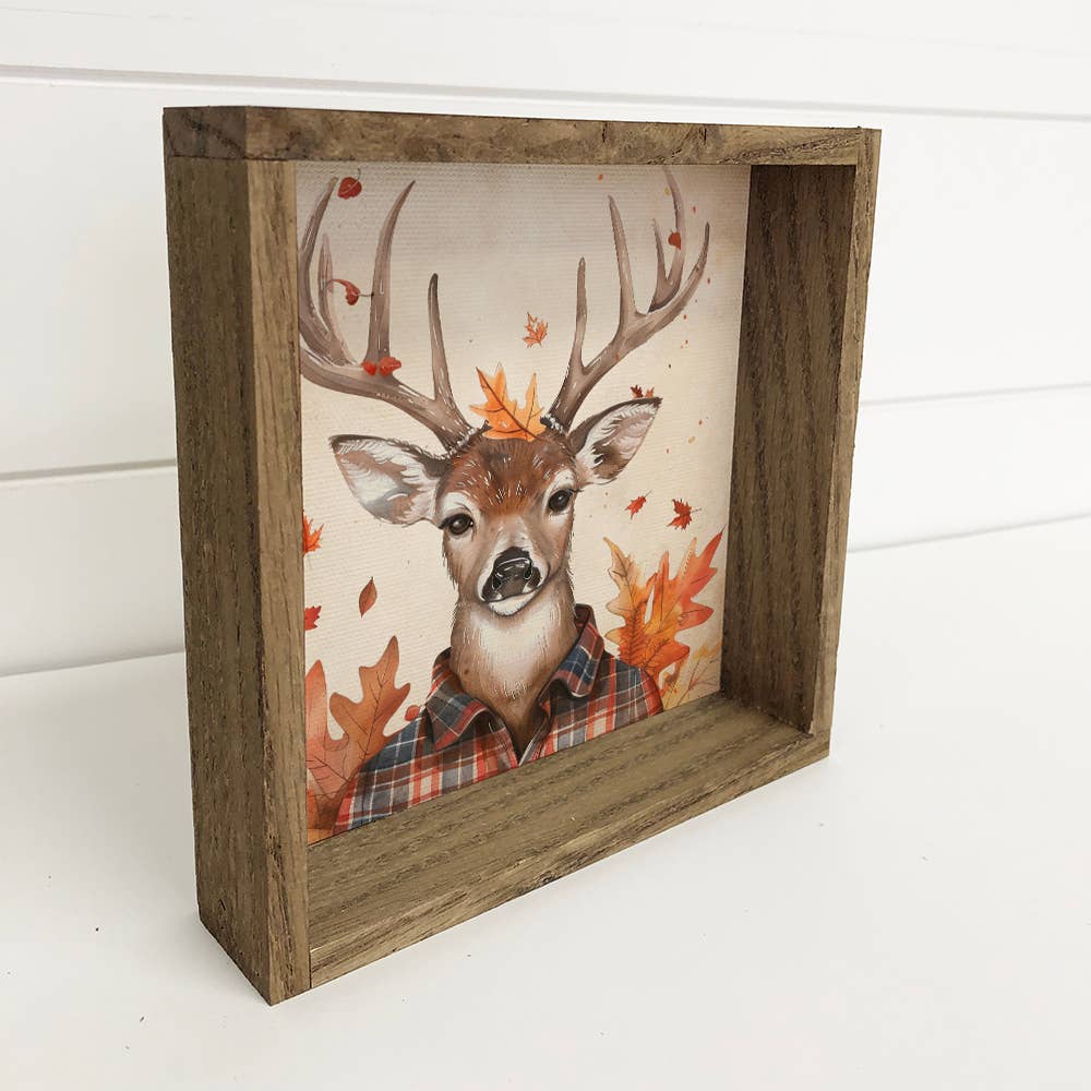 Fall Flannel Deer Framed Canvas Wall Art - 6" x 6"