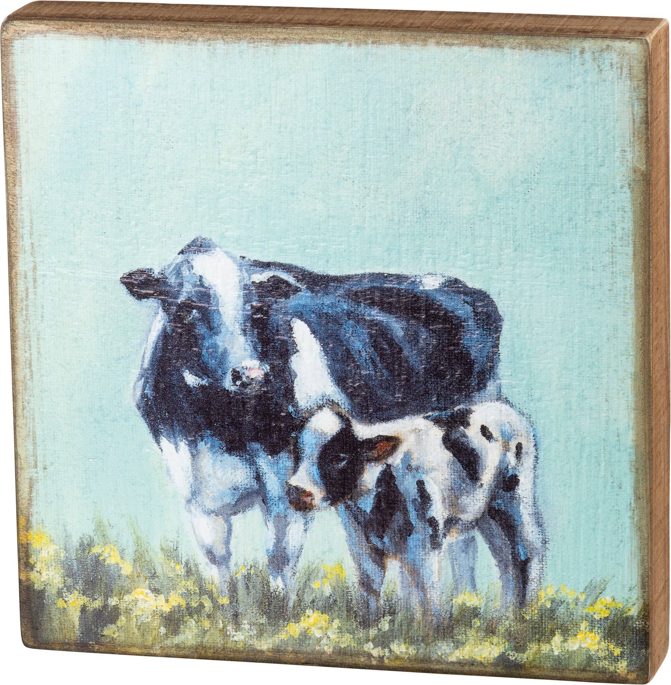 Cow and Calf Rustic Wooden Box Sign