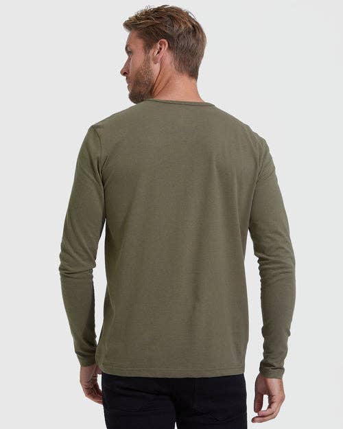 True Classic Long Sleeve Henley Shirt - Military Green