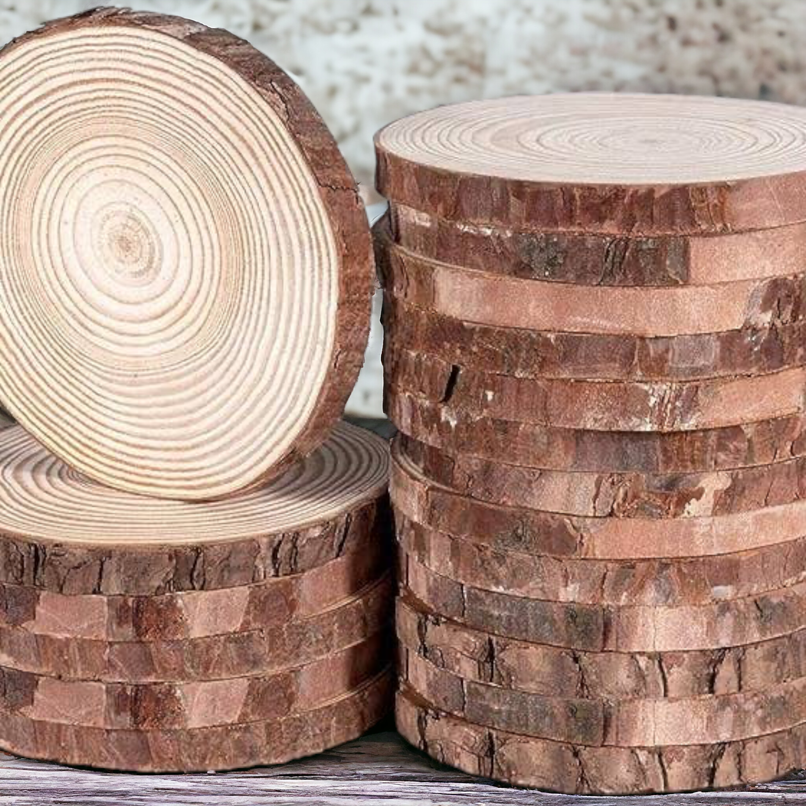 Natural Wood Slice Candle Coaster – Rustic Pine Display Base (4–4.5")