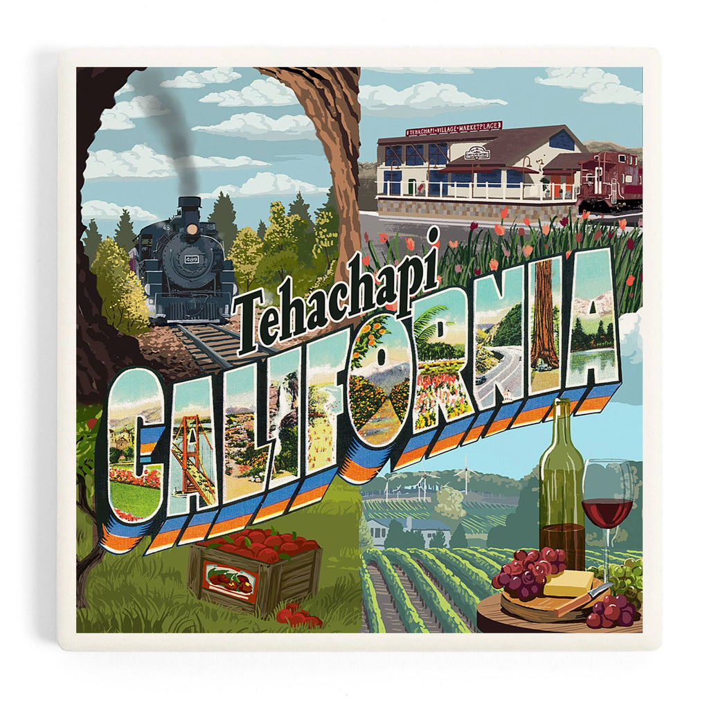 Tehachapi California Ceramic Coaster – Vintage Greetings Montage