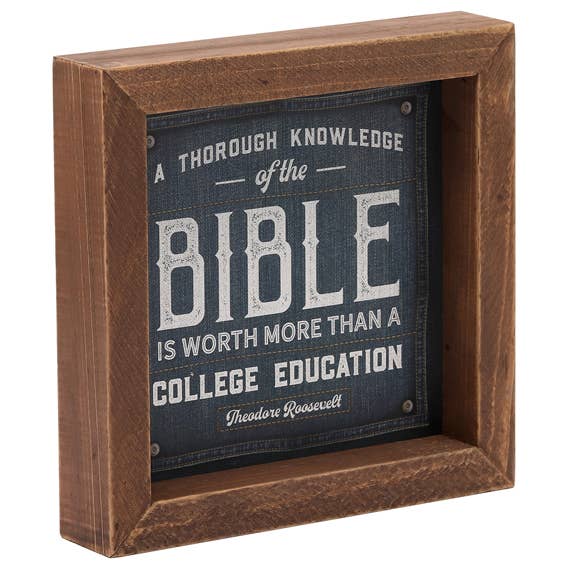 Knowledge Of The Bible Framed Wood Table Topper