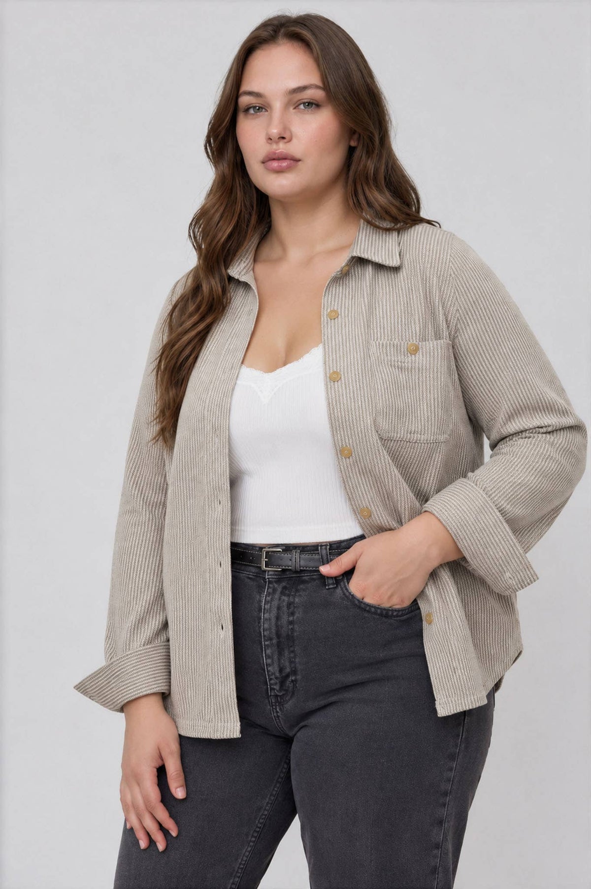 Plus Size Striped Button-Down Shirt
