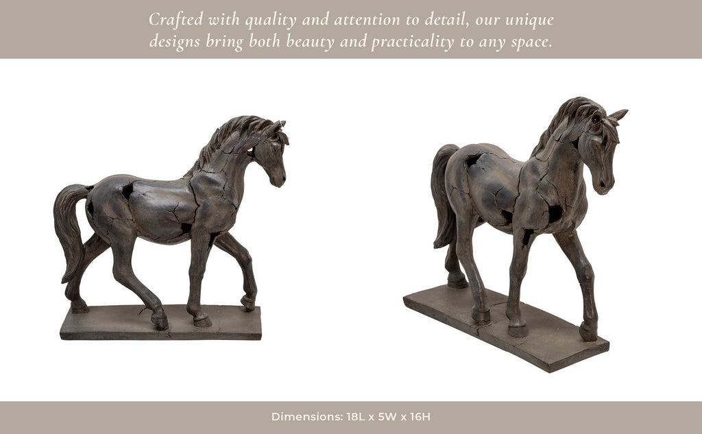 Sagebrook Home - Resin Cracked Horse Sculpture – Brown 18" Home Décor Statue